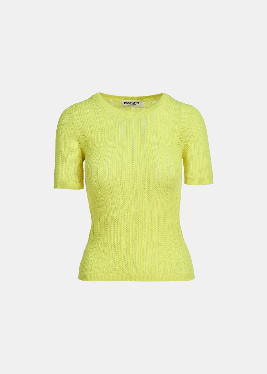 Yellow pointelle-knit top