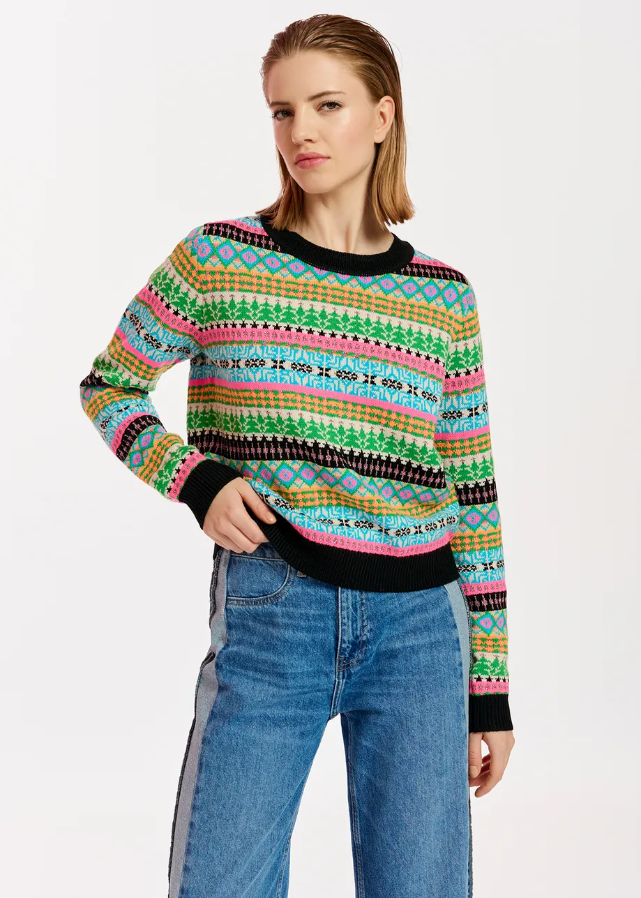 Multicolor jacquard-knit sweater