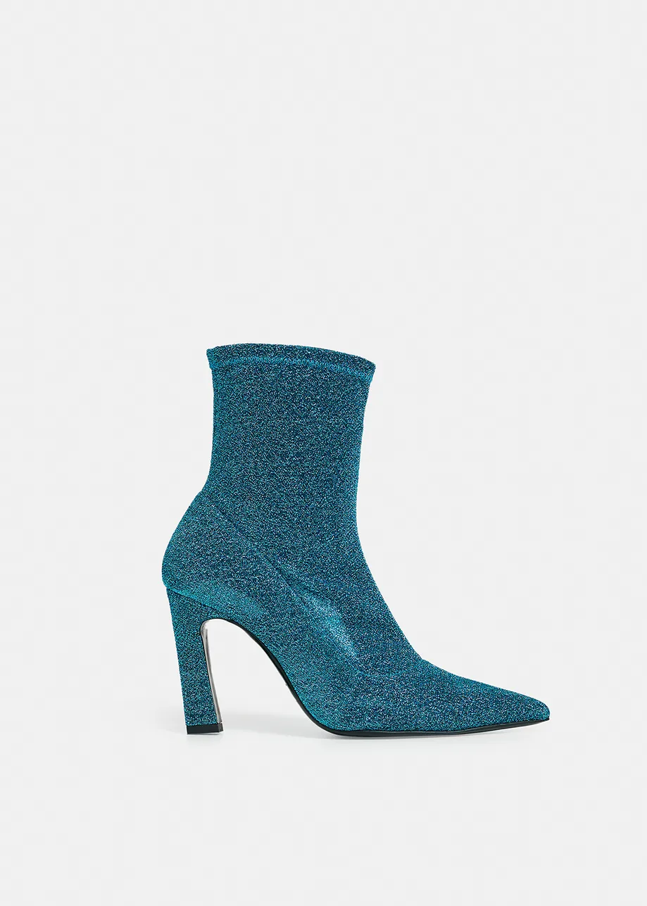 Turquoise glitter stretch-knit sock boots