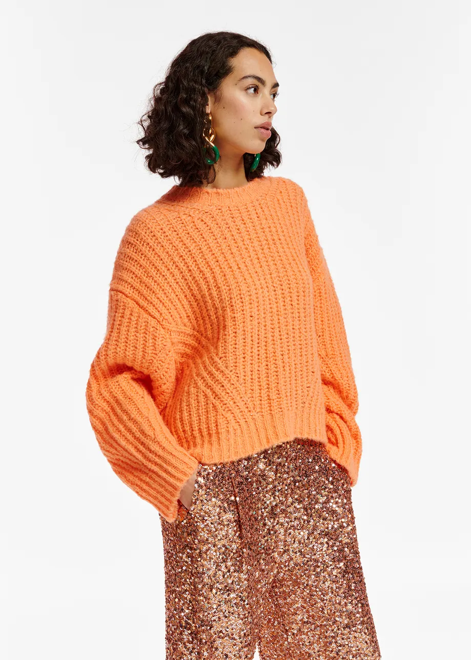 Orange rib-knitted sweater