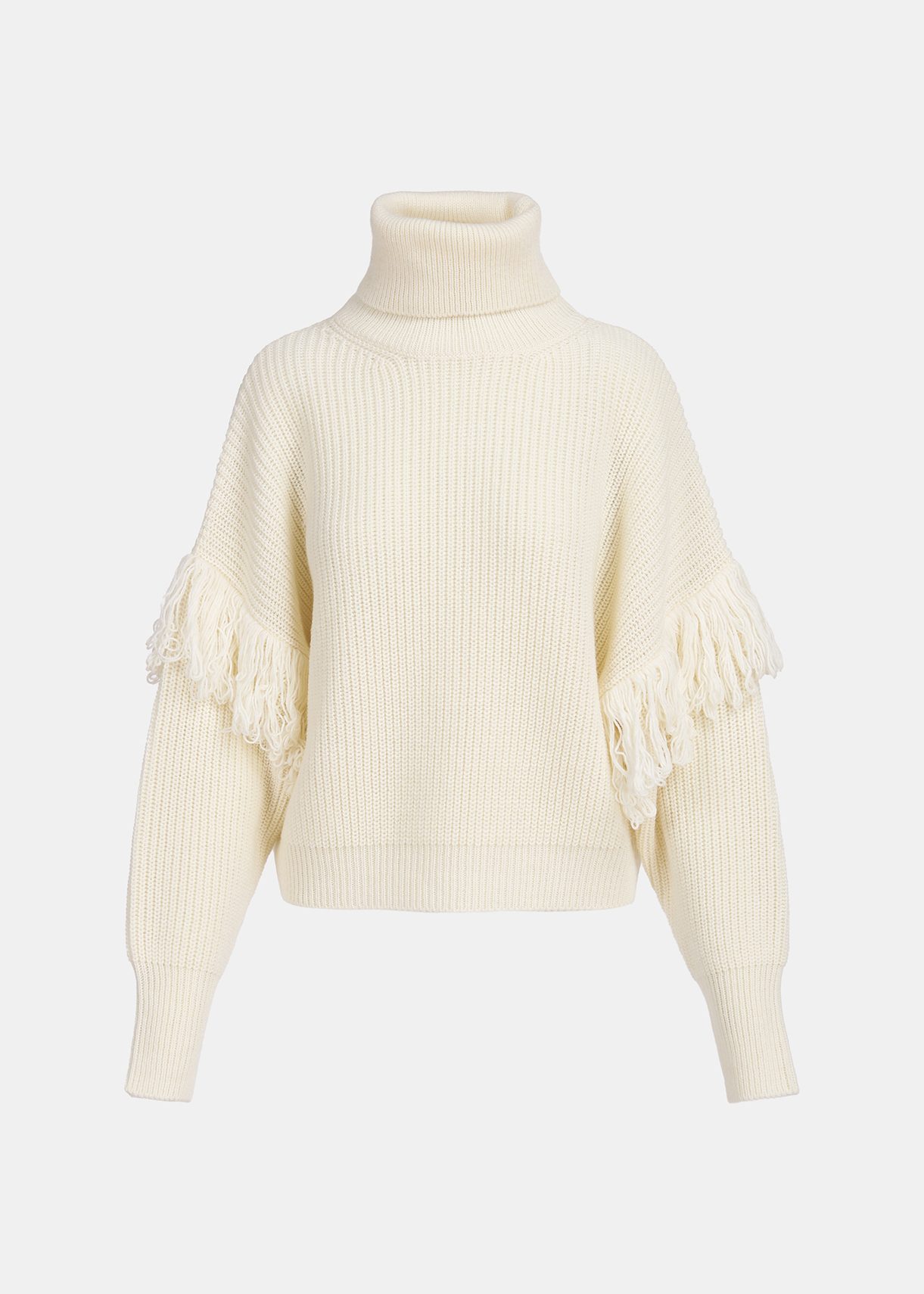 Ecru knit sweater with fringes