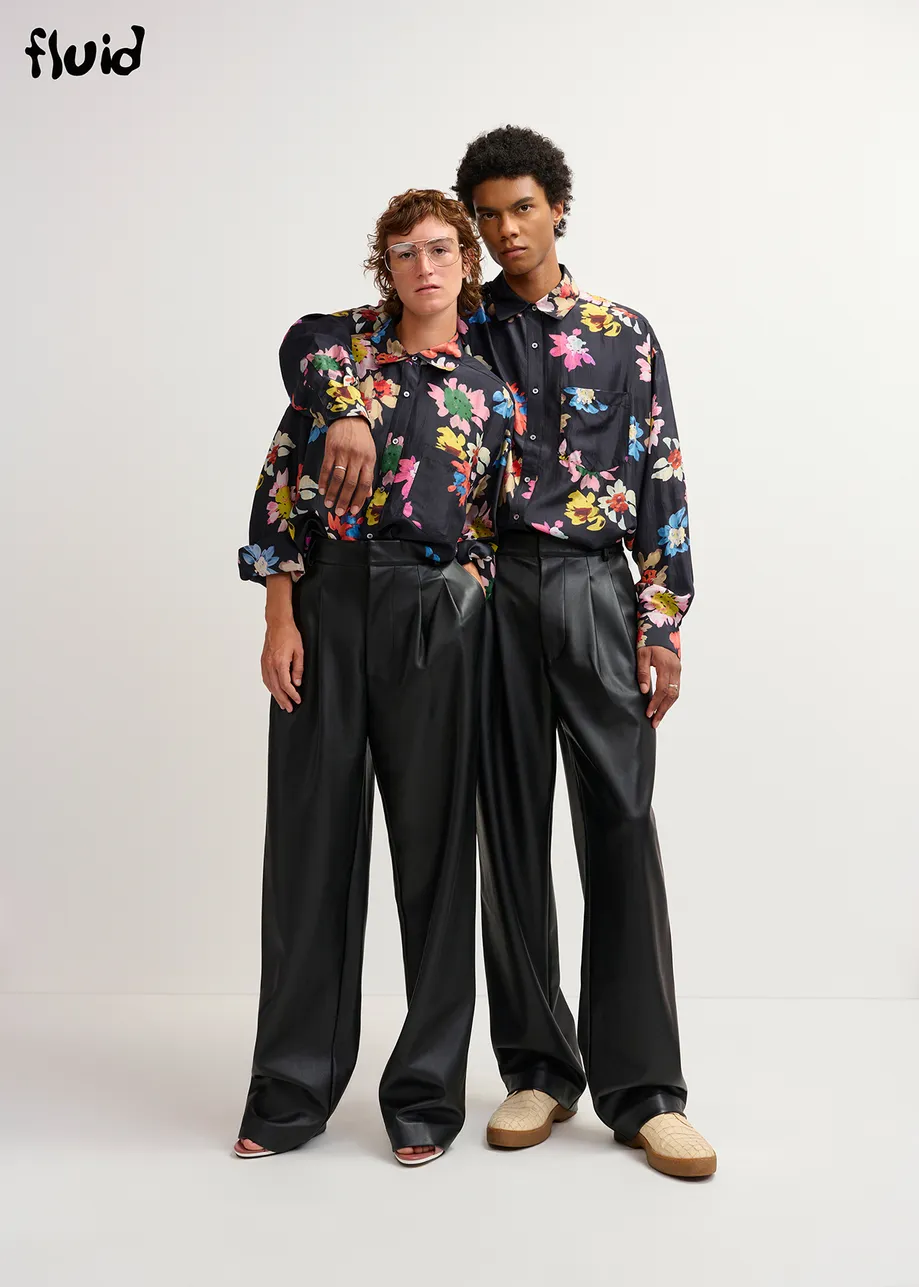 Black faux leather pants