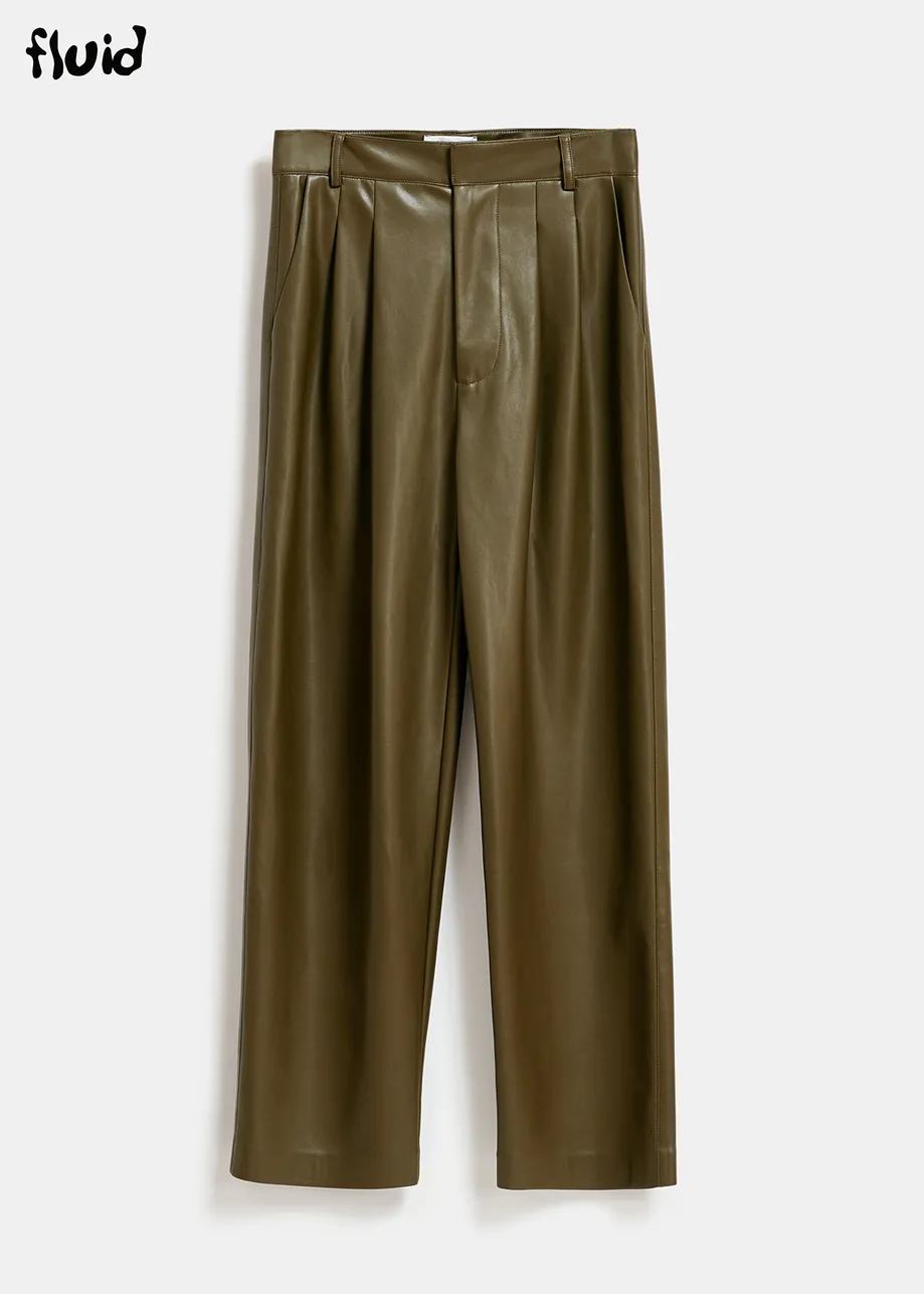 Khaki faux leather pants