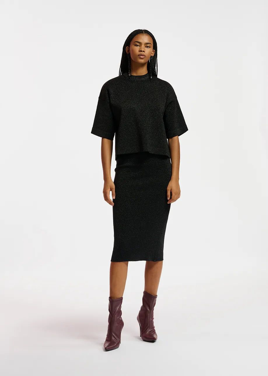 Black lurex knitted midi skirt