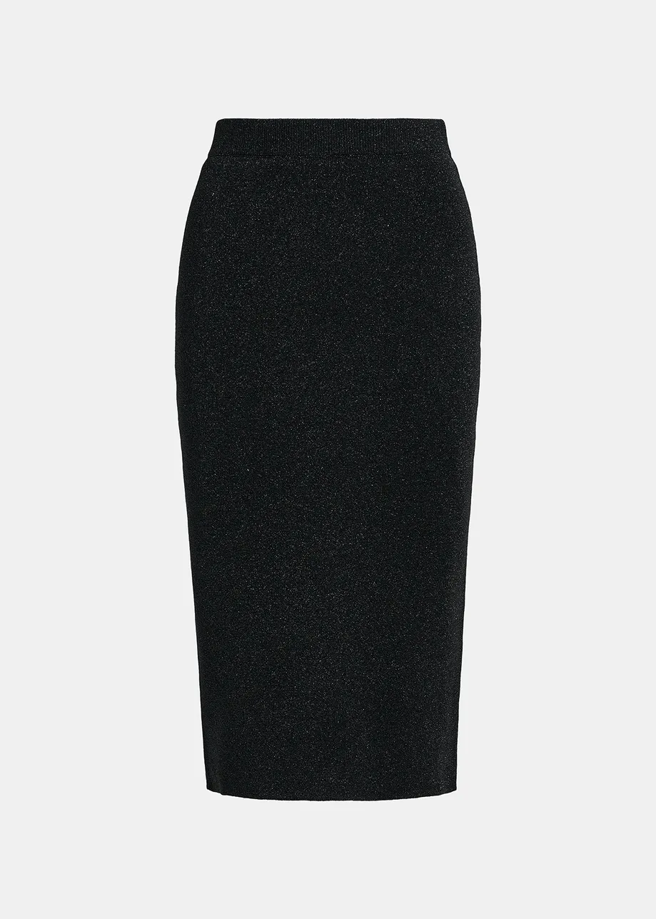 Black lurex knitted midi skirt