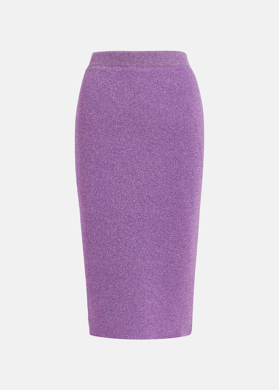 Purple lurex knitted midi skirt