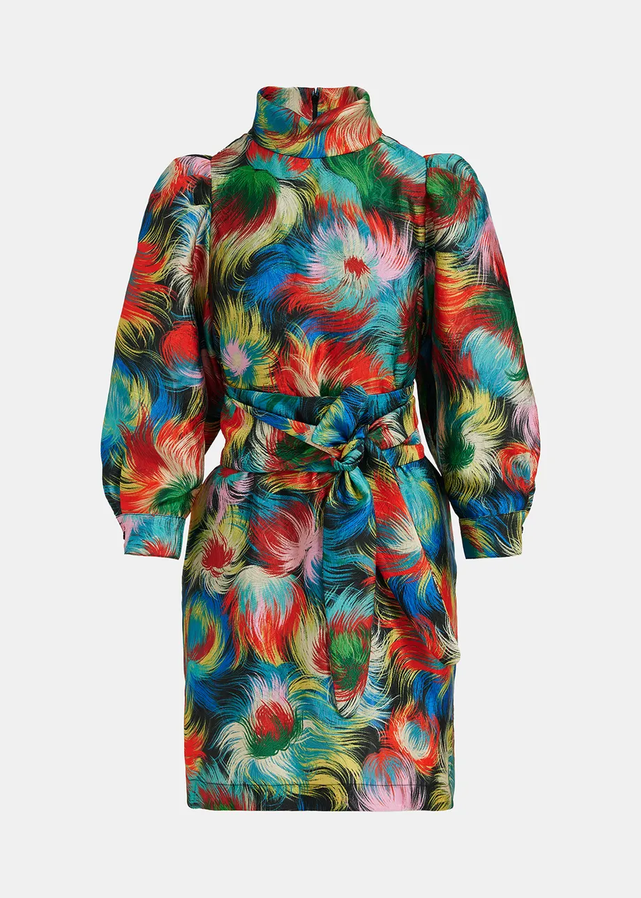 Multicolor jacquard belted mini dress