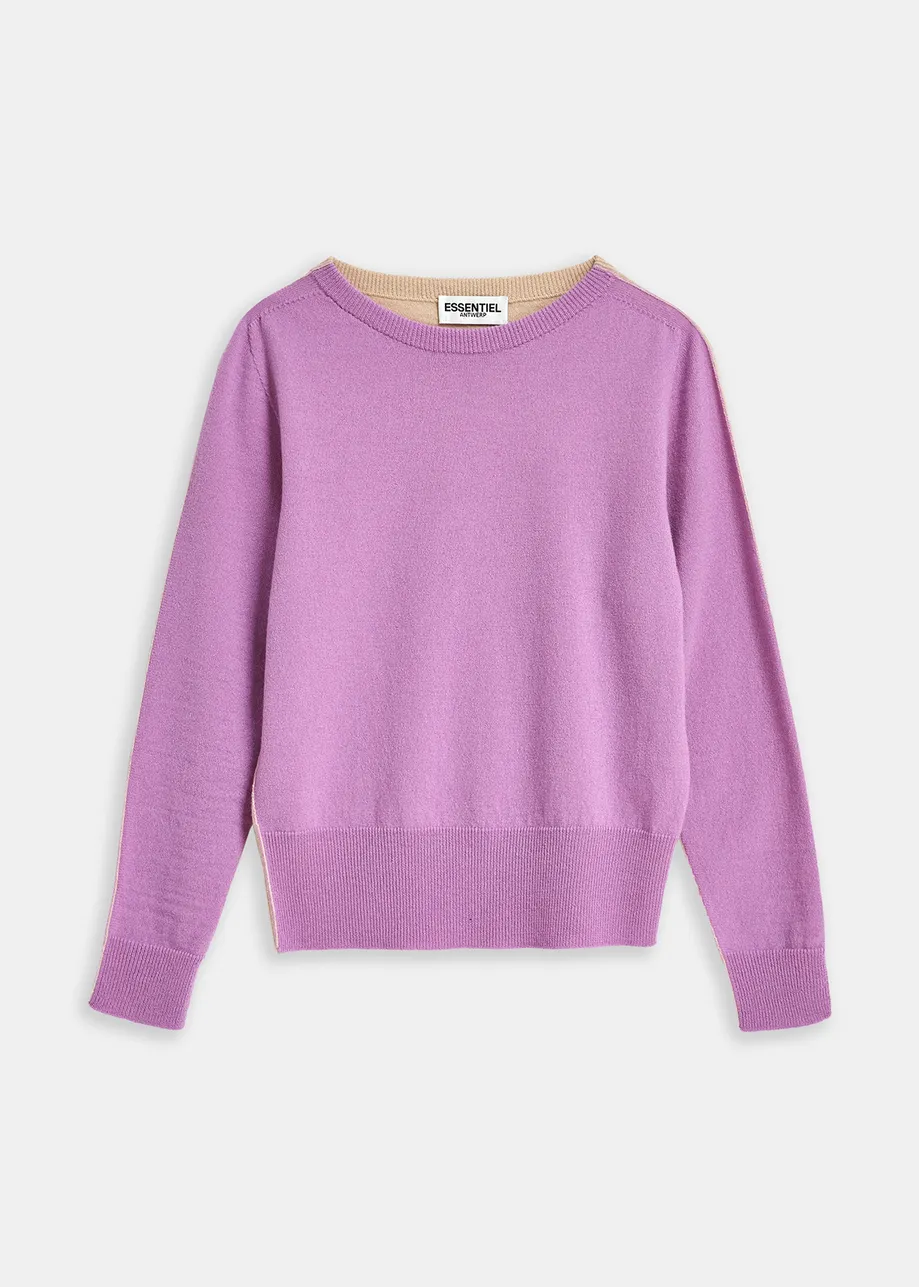 Lilac and ecru merino-cashmere knit sweater