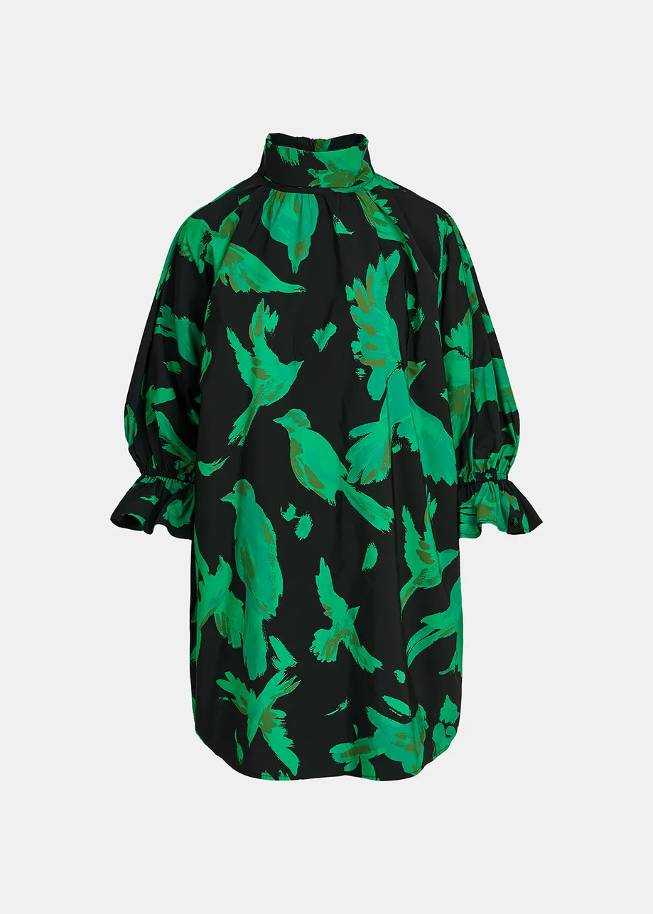 Mini-robe noire et verte avec col montant