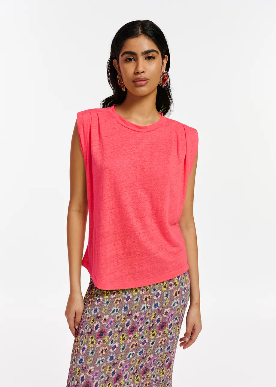 T-shirt sans manches en lin rose