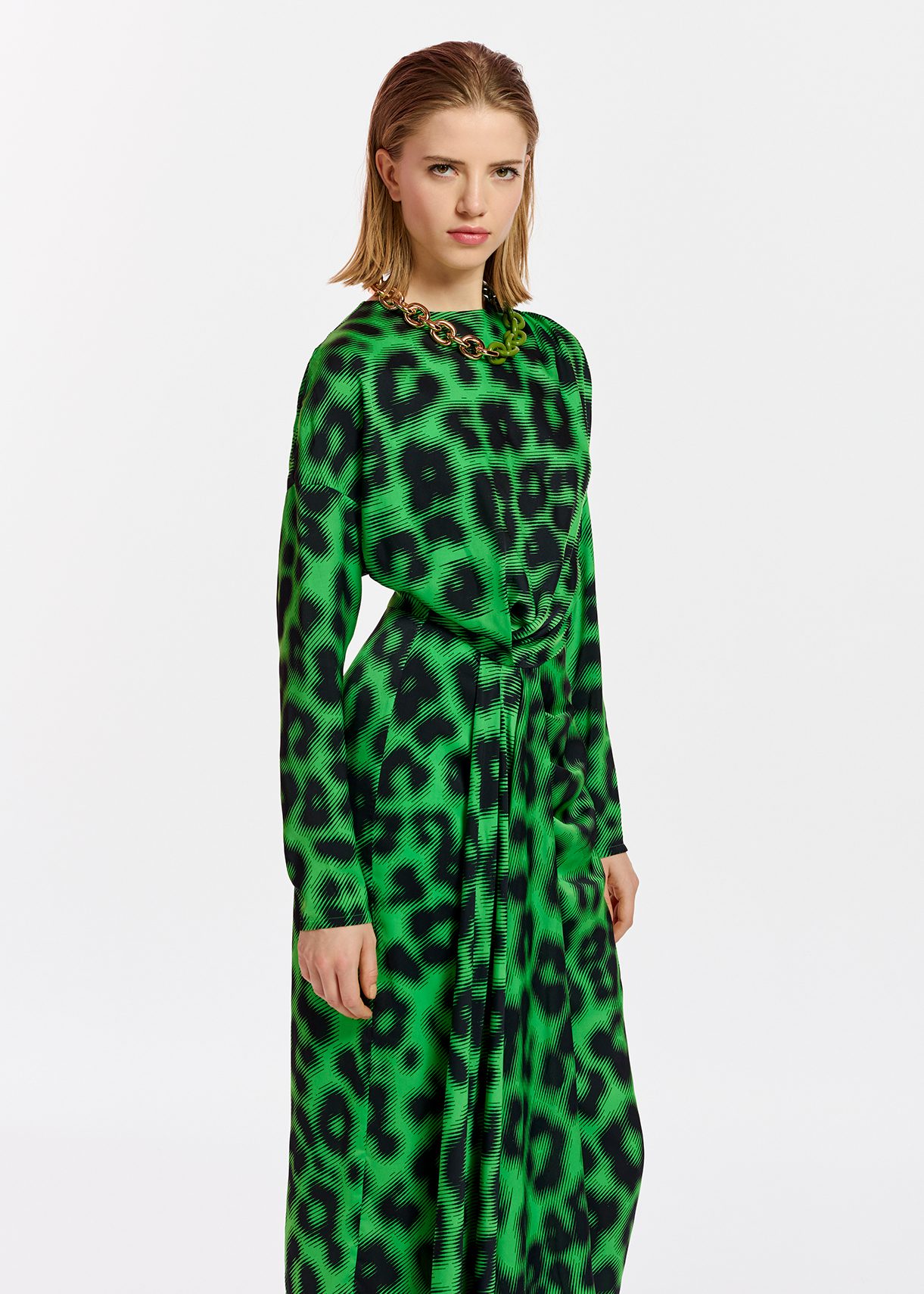 Green draped midi-length dress with leopard print | Essentiel Antwerp  United States