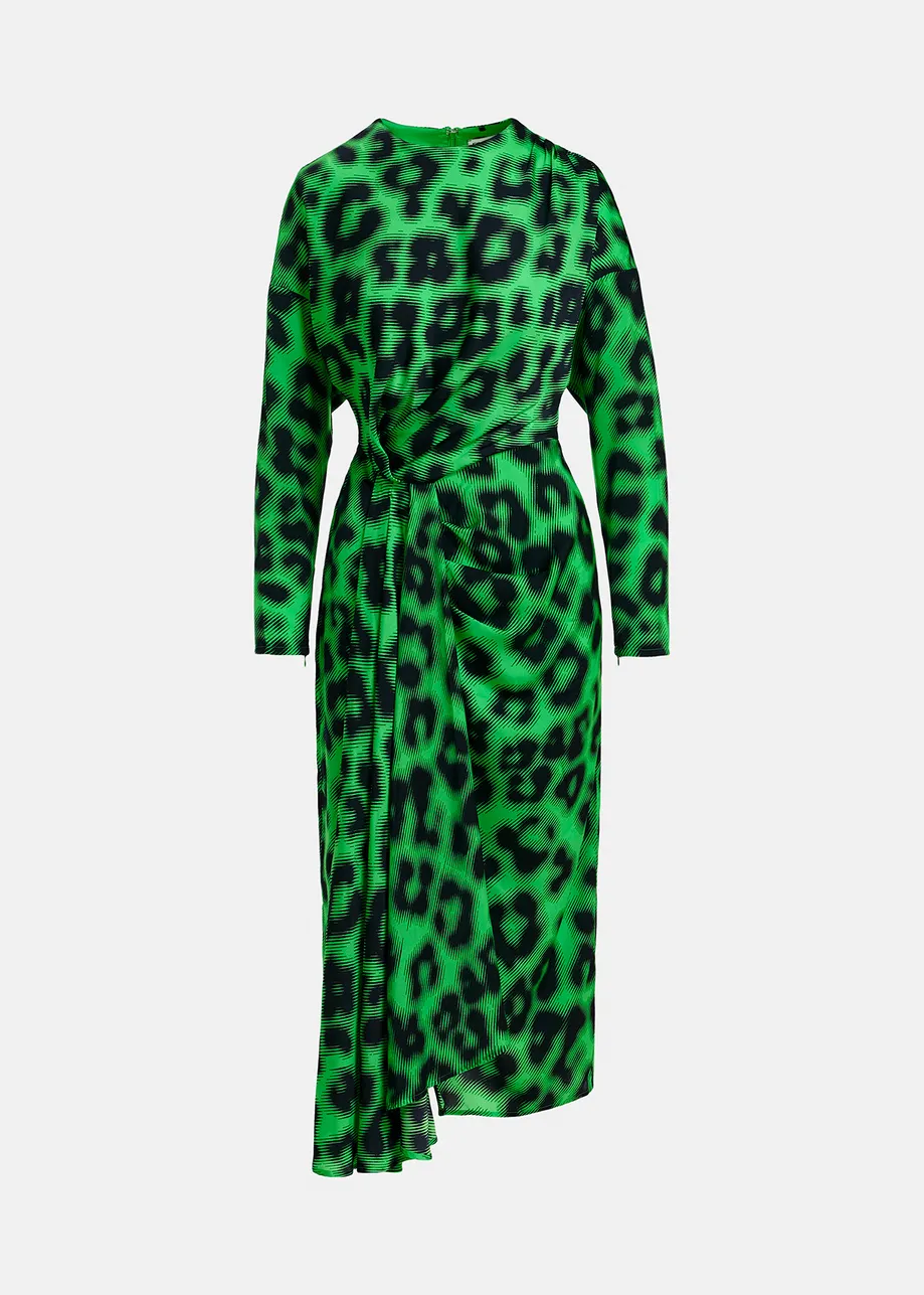 Robe midi verte à imprimé léopard