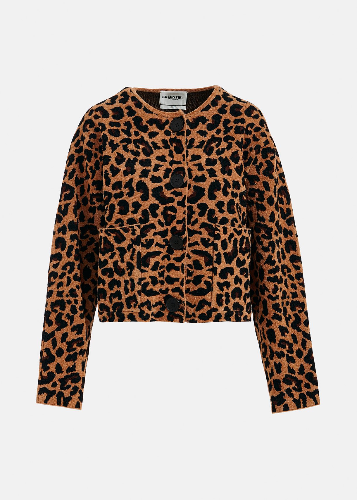 Brown leopard-motif knitted cardigan | Essentiel Antwerp Belgium