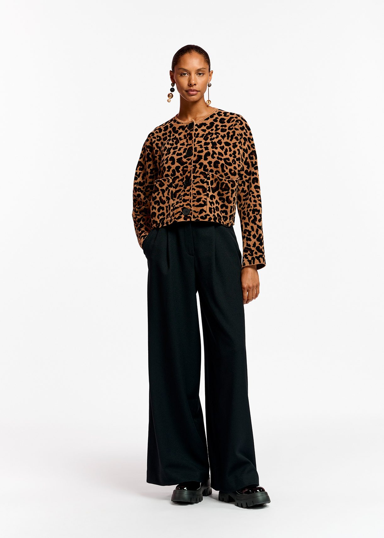 Brown leopard-motif knitted cardigan | Essentiel Antwerp United