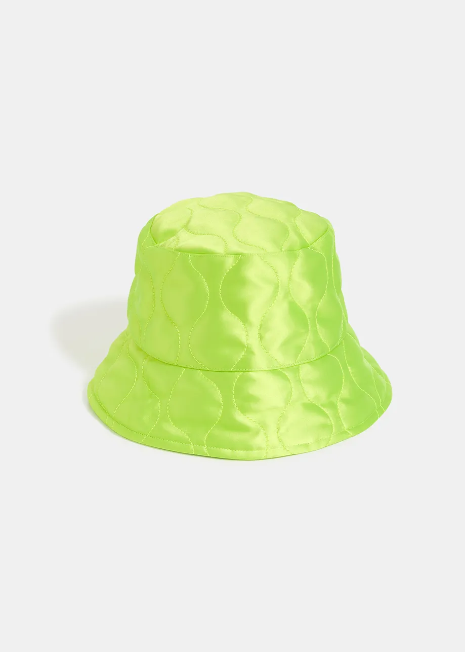 Neon yellow satin bucket hat