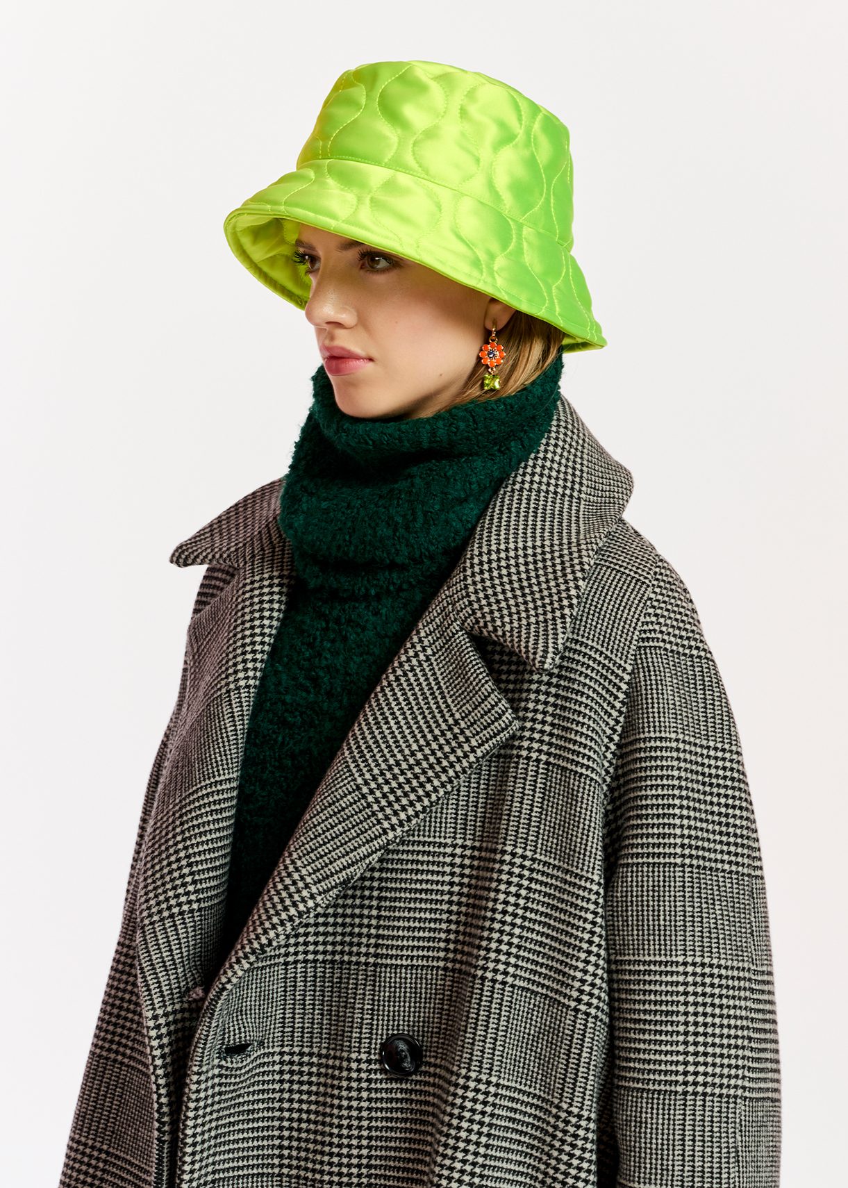 Neon yellow satin bucket hat 