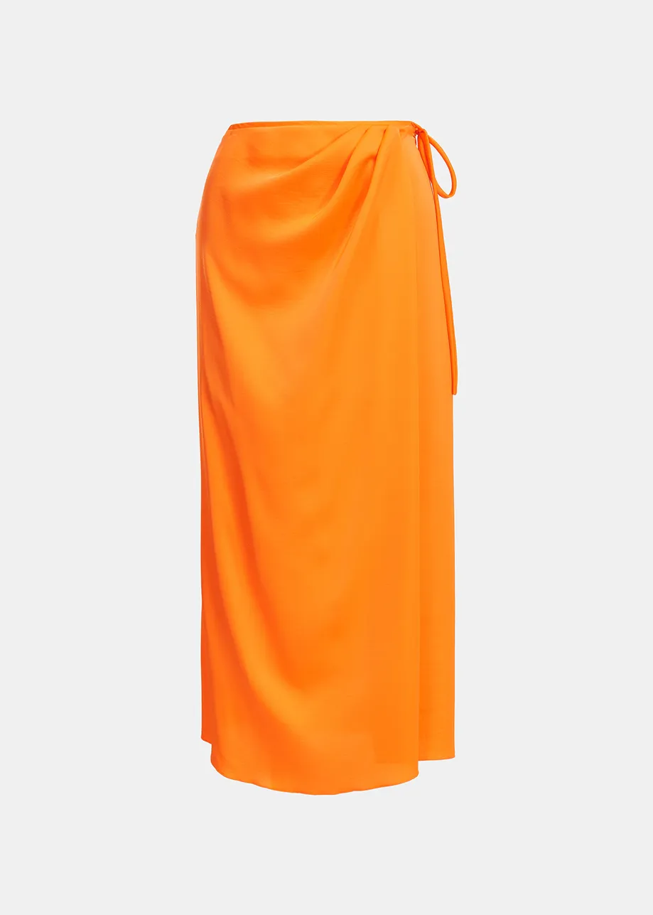 Orange midi wrap skirt
