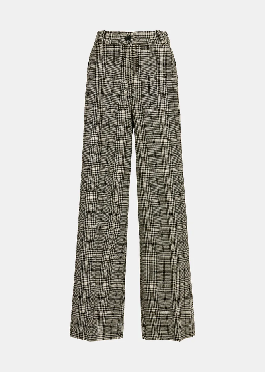 Black and off-white checked straight-leg pants