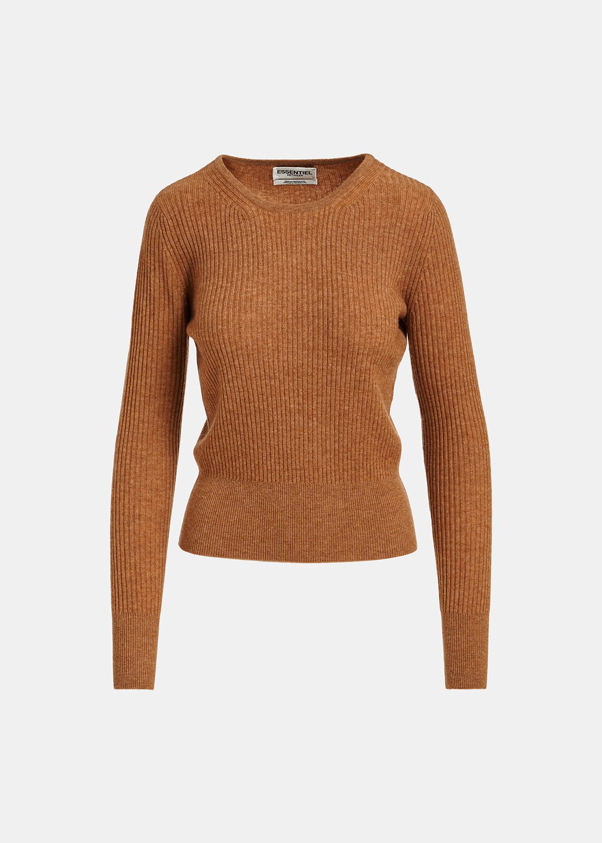 Camel merino-cashmere rib-knit sweater