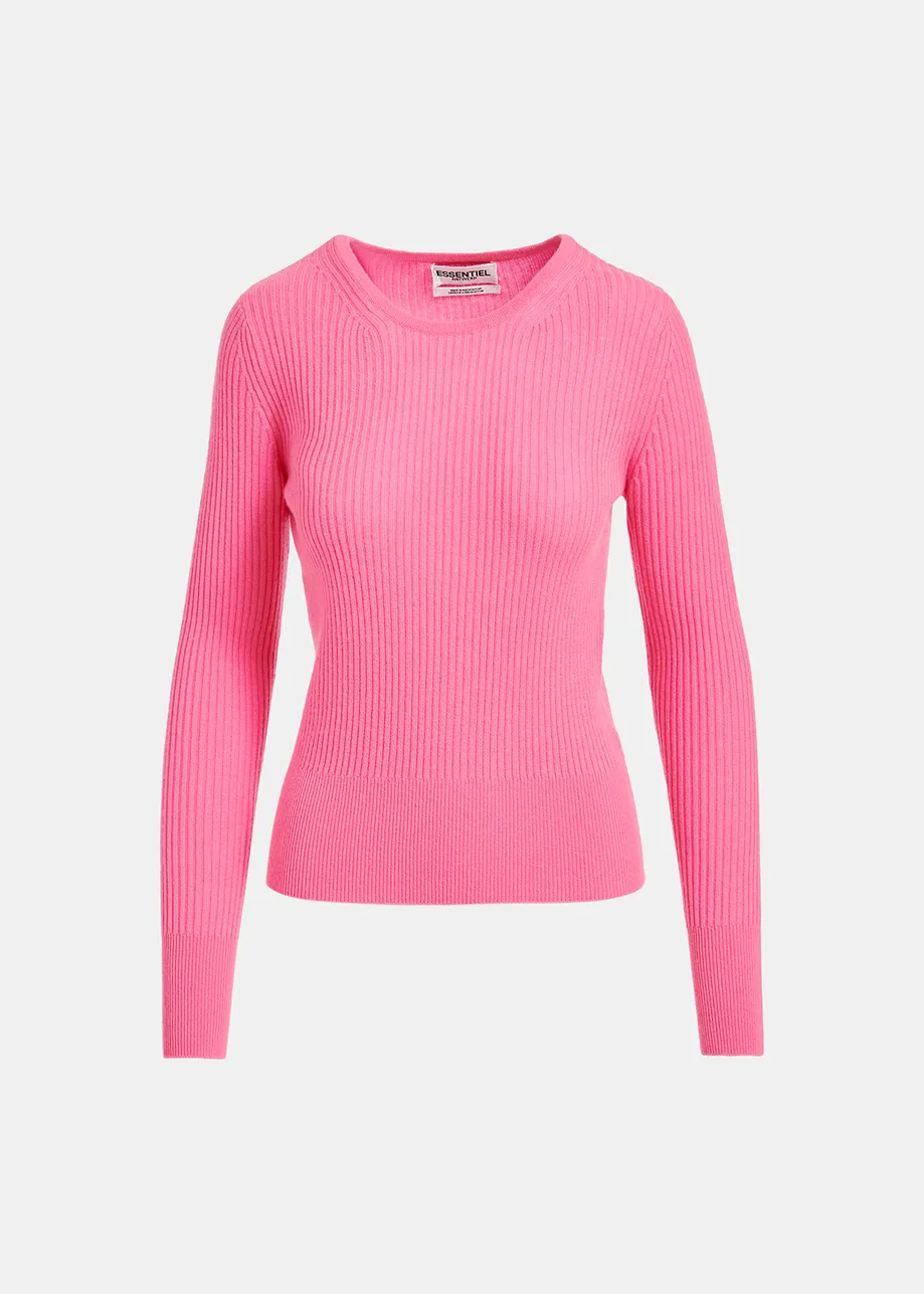 Pink merino-cashmere rib-knit sweater
