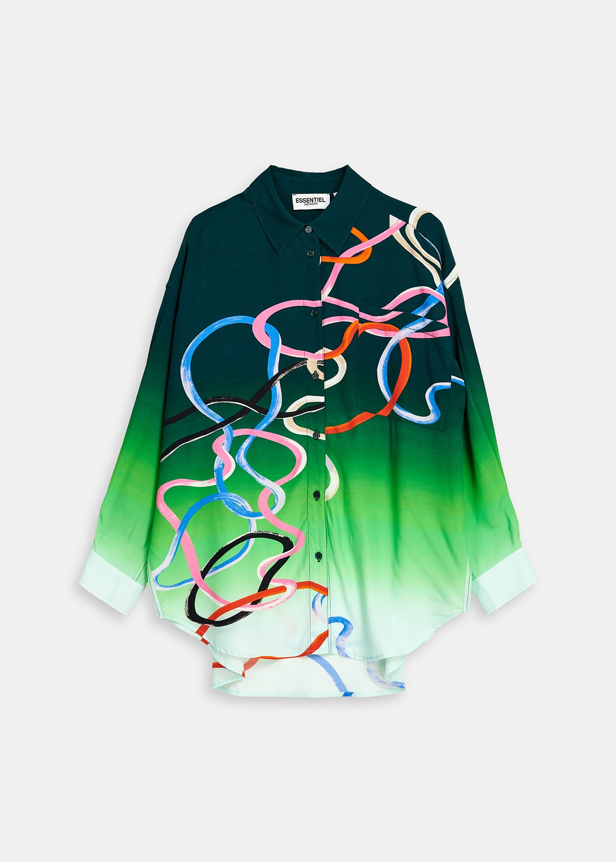 Green shirt with multicolor abstract print | Essentiel Antwerp