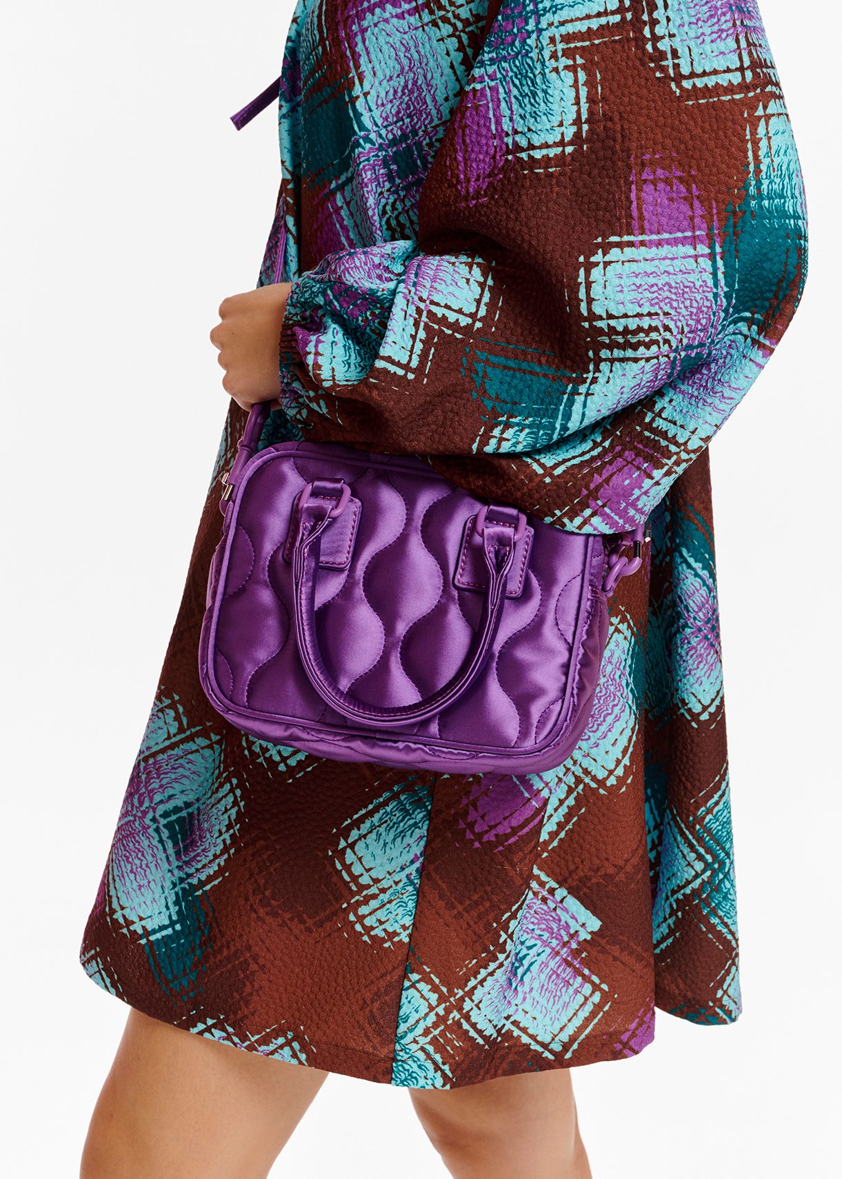 Purple quilted satin mini bag