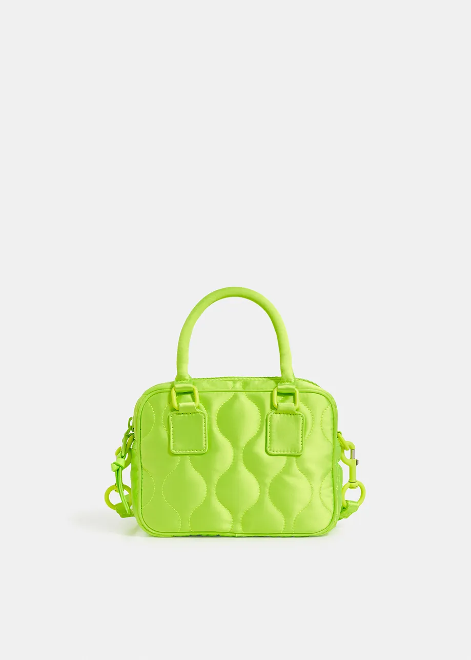 Neon yellow quilted satin mini bag