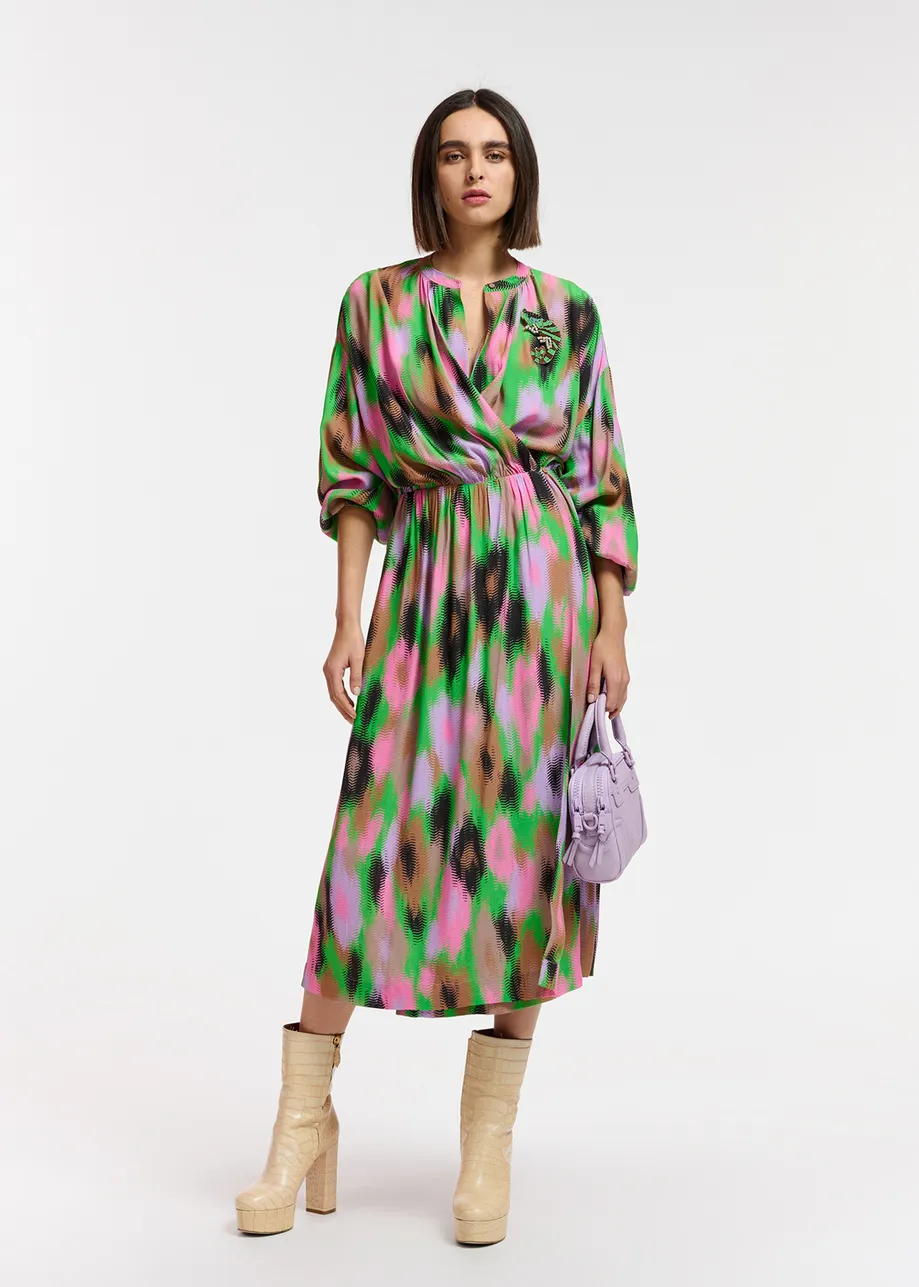 Multicolor abstract print midi-length dress