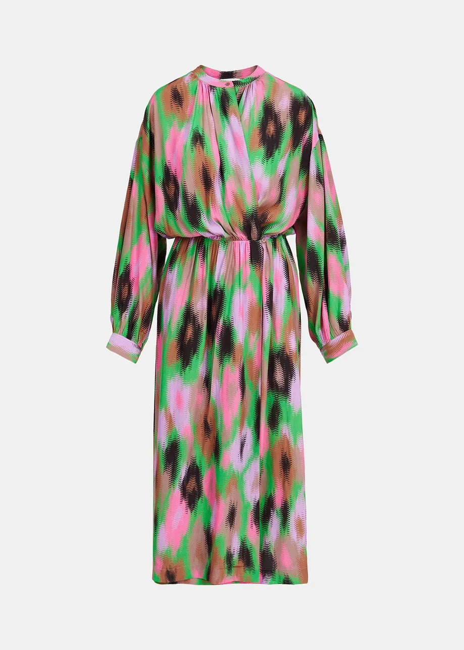 Multicolor abstract print midi-length dress