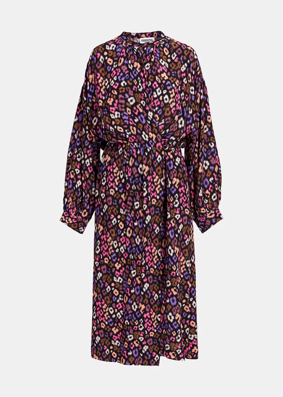 Multicolor leopard print midi-length dress