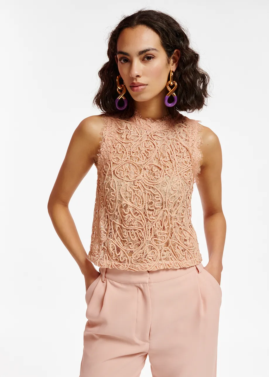 Vintage pink embroidered lace top