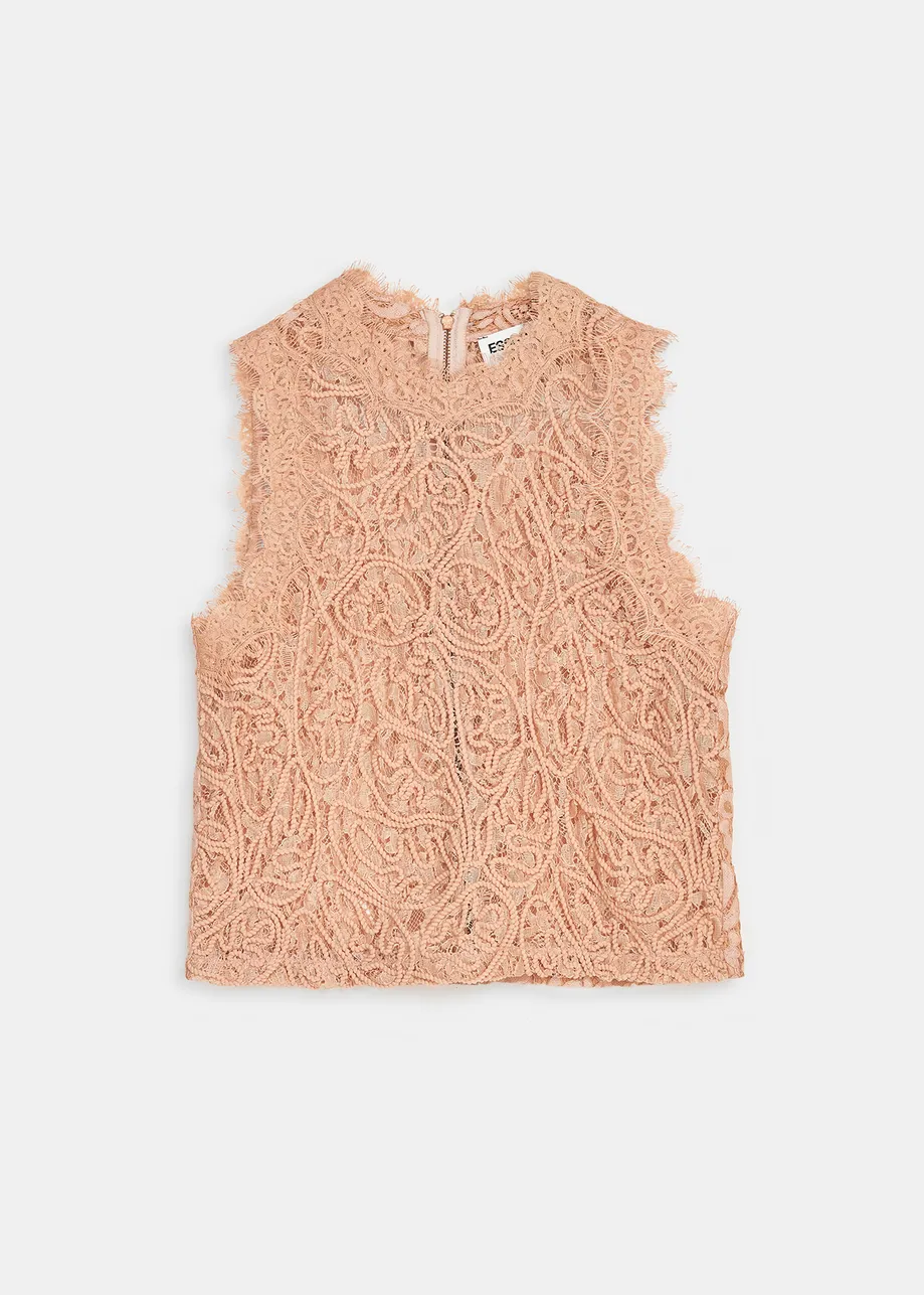 Vintage pink embroidered lace top