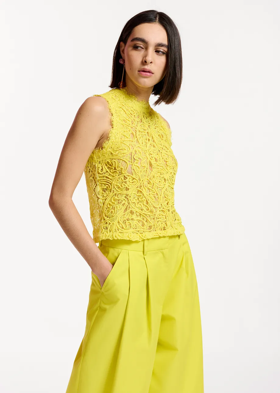 Yellow embroidered lace top