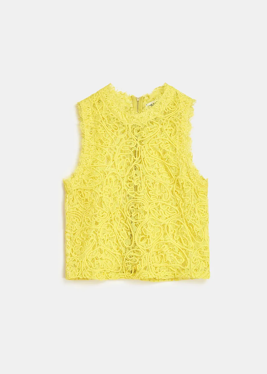 Yellow embroidered lace top