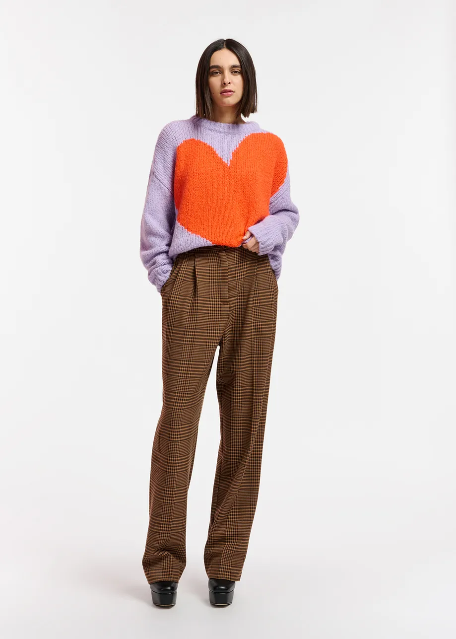 Brown checked straight-leg pants