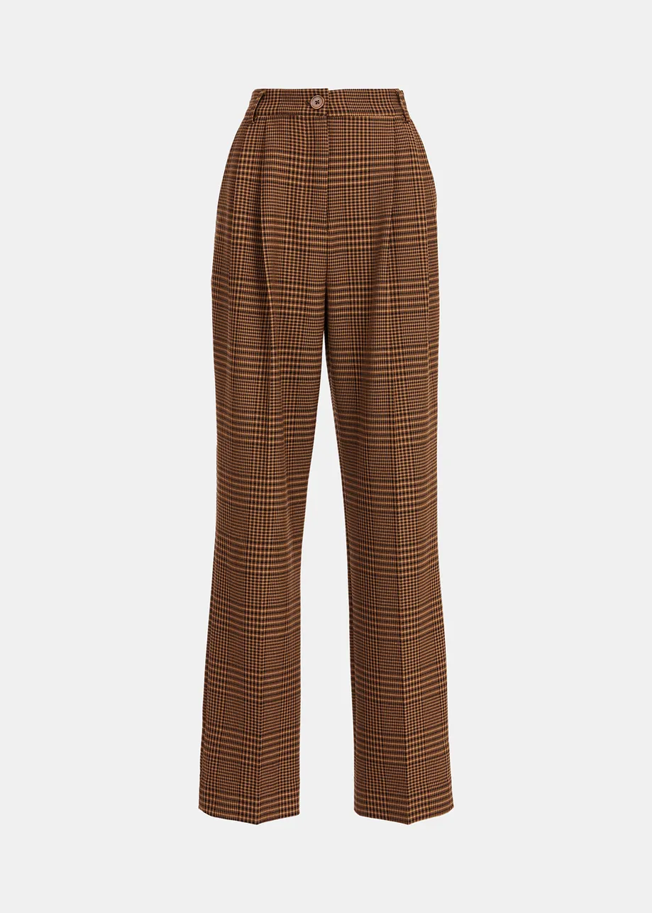 Brown checked straight-leg pants