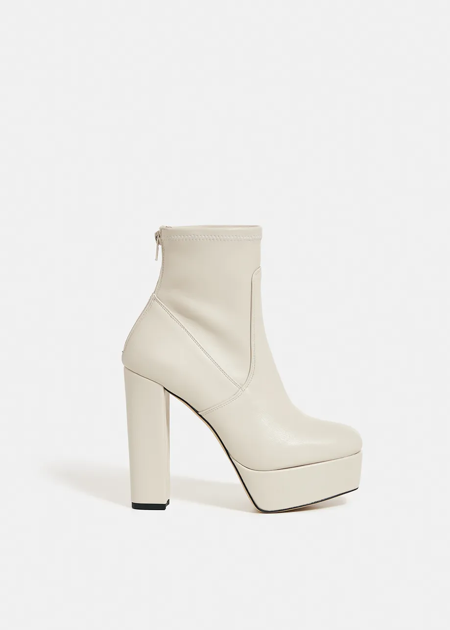 Off-white faux leather platform ankle boots