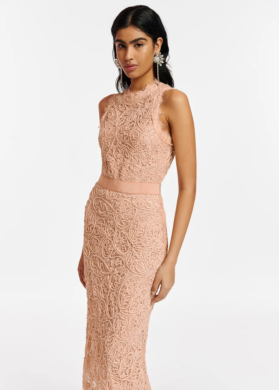 Robe midi en dentelle rose vintage