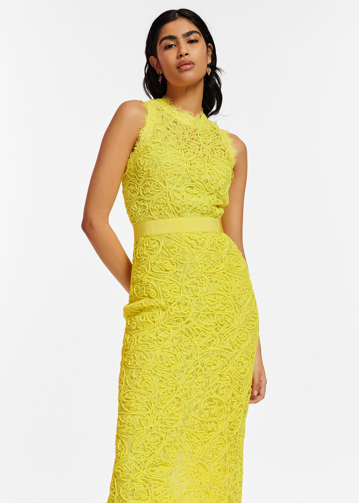 Mustard lace midi store dress