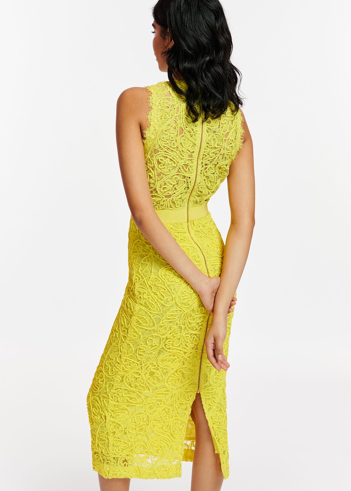 Robe midi en dentelle jaune Essentiel Antwerp