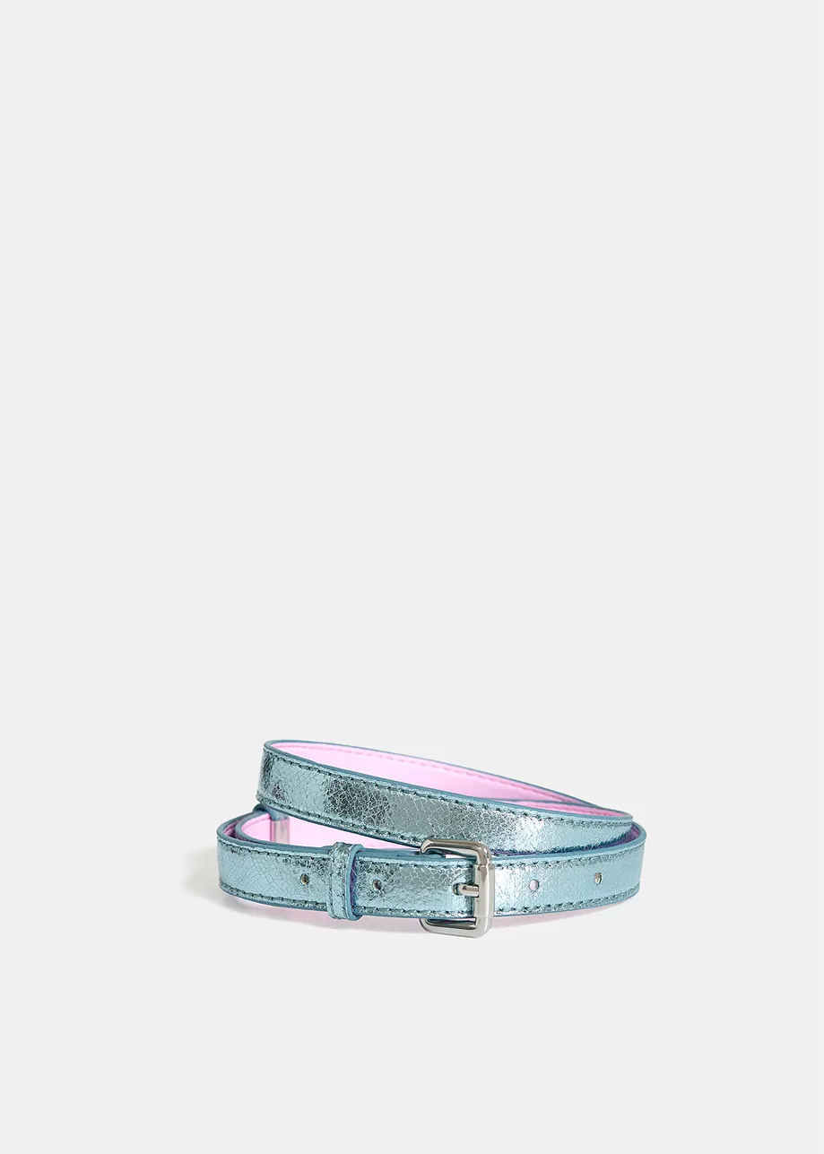 Light blue metallic belt