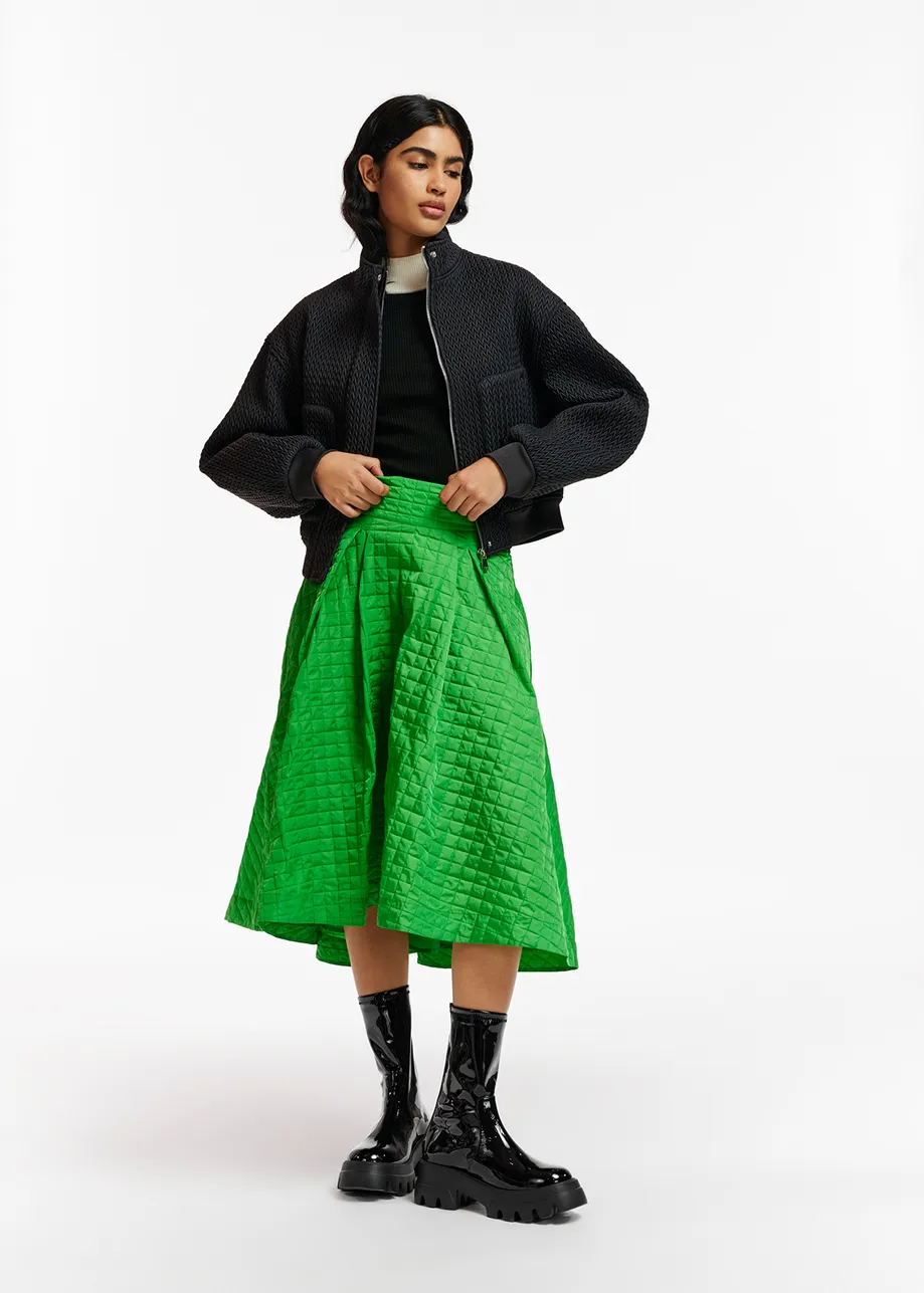 Green pleated midi skirt