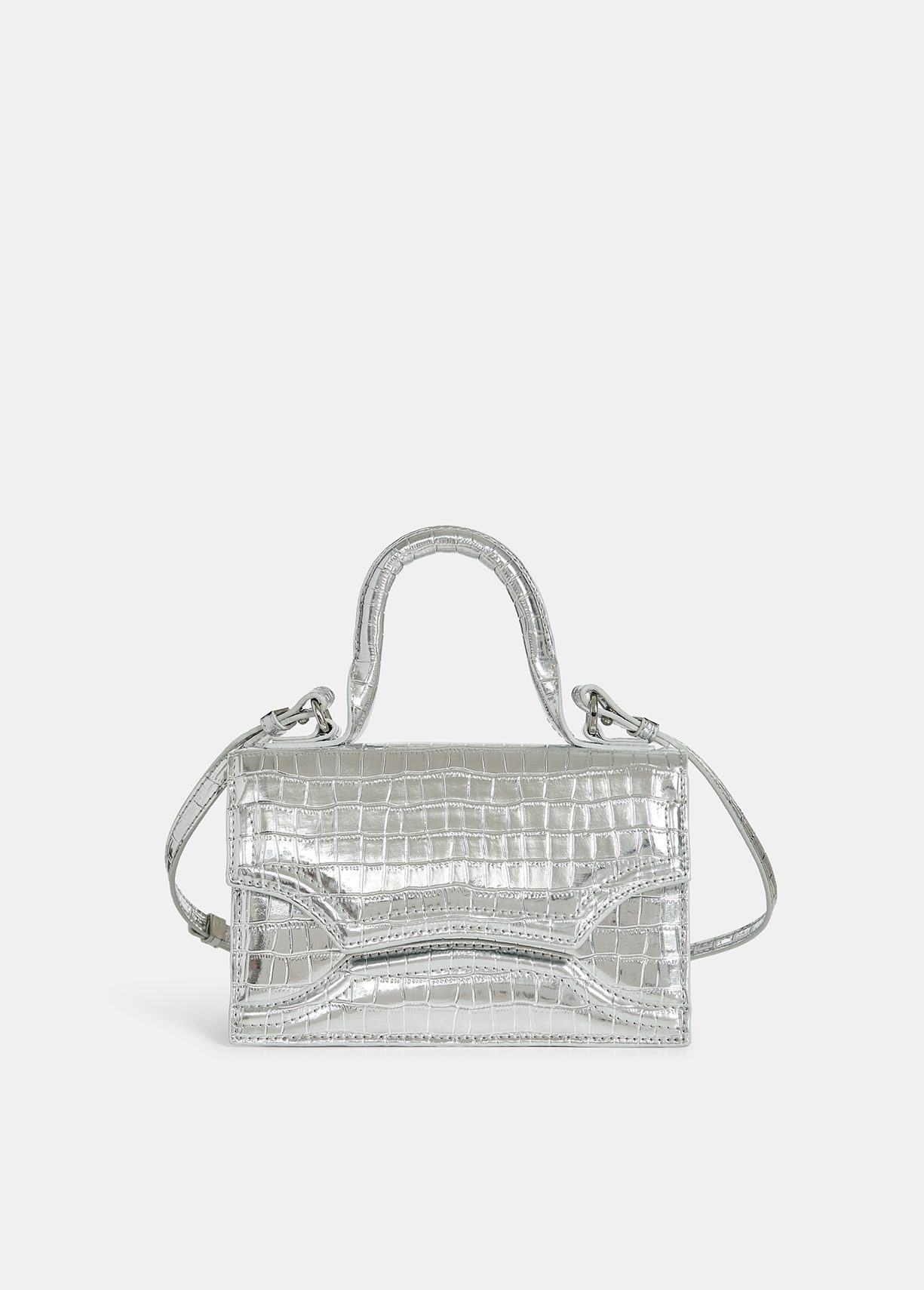 Silver croc effect faux leather mini bag Essentiel Antwerp Belgium