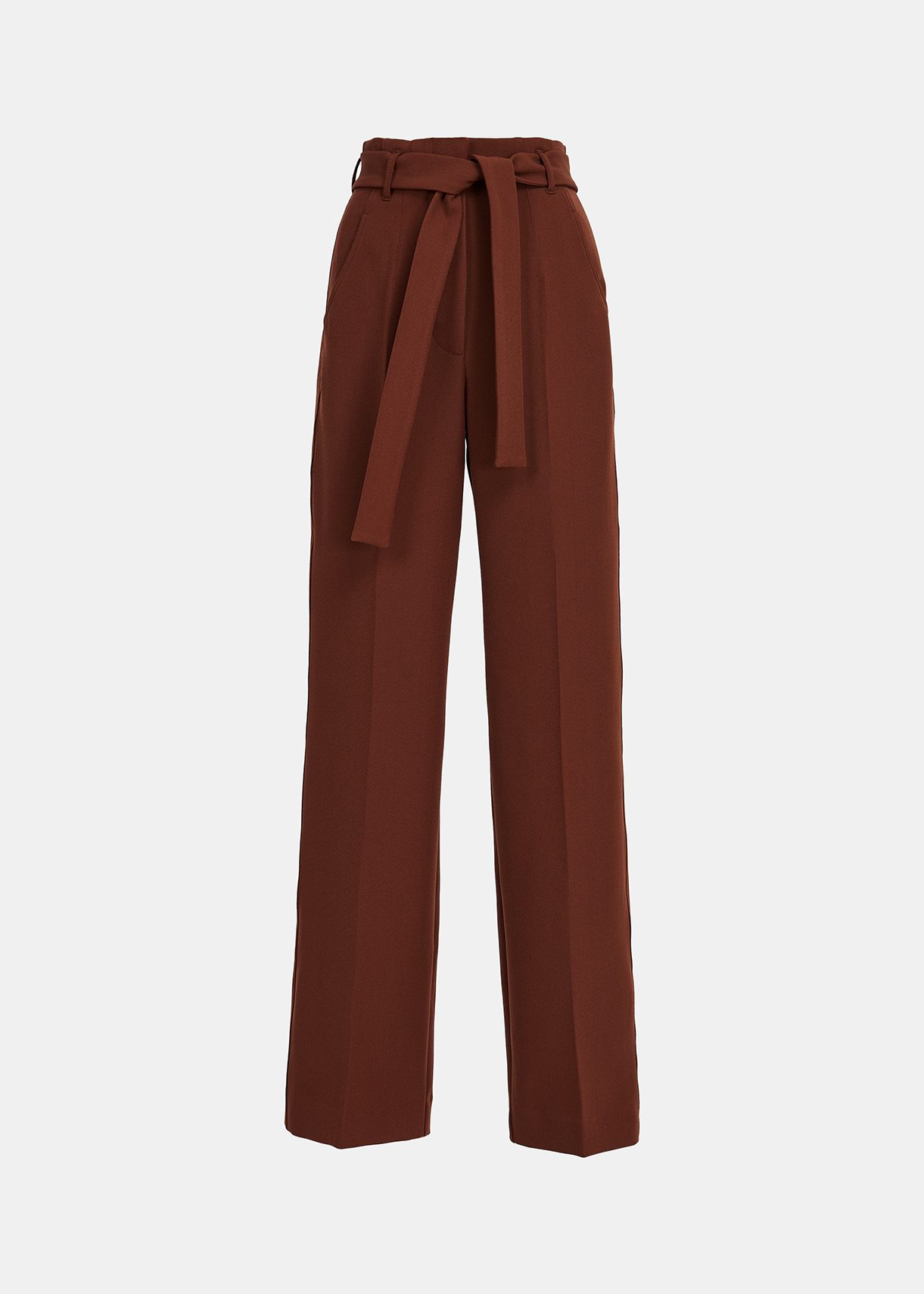 Brown belted straight-leg pants