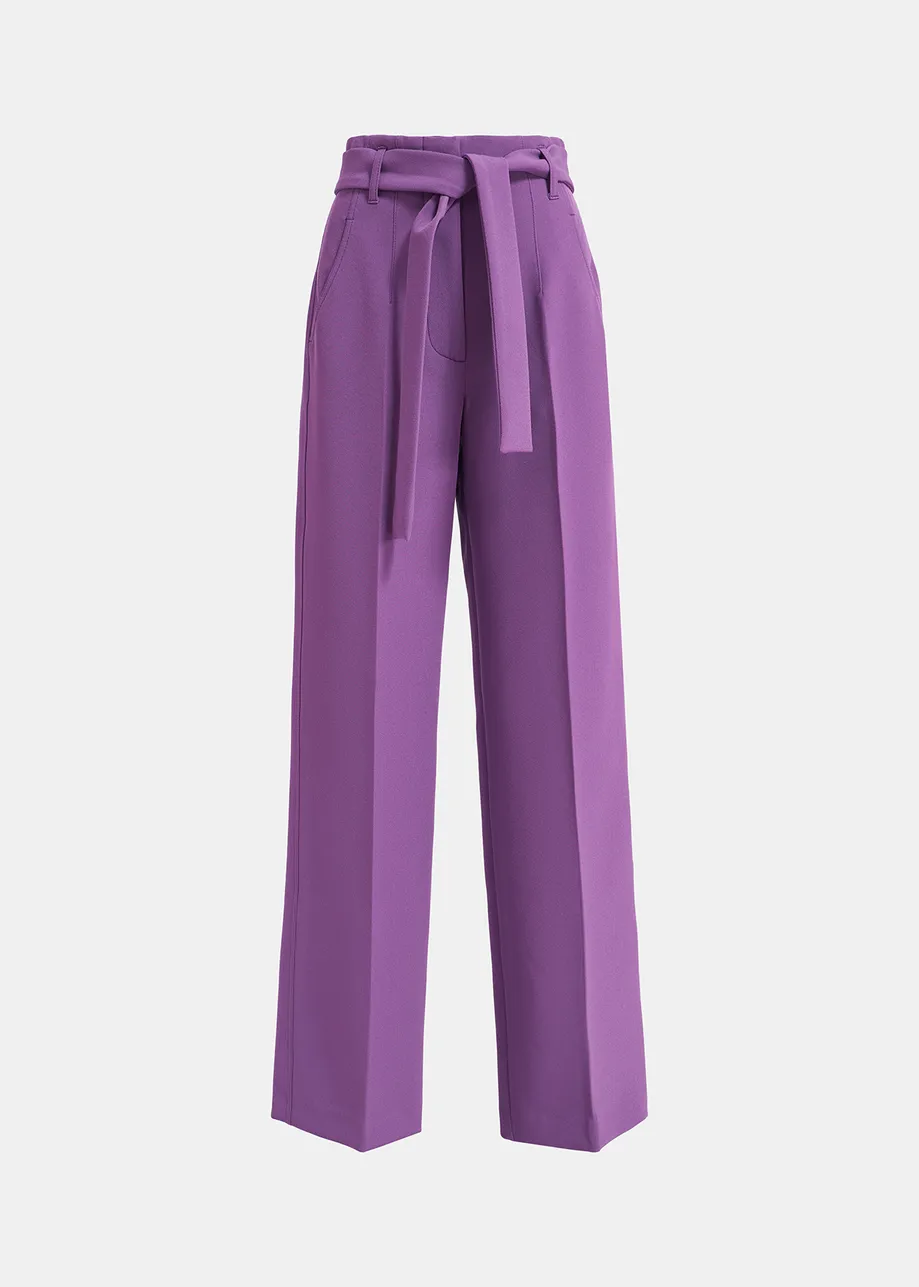 Purple straight-leg belted pants