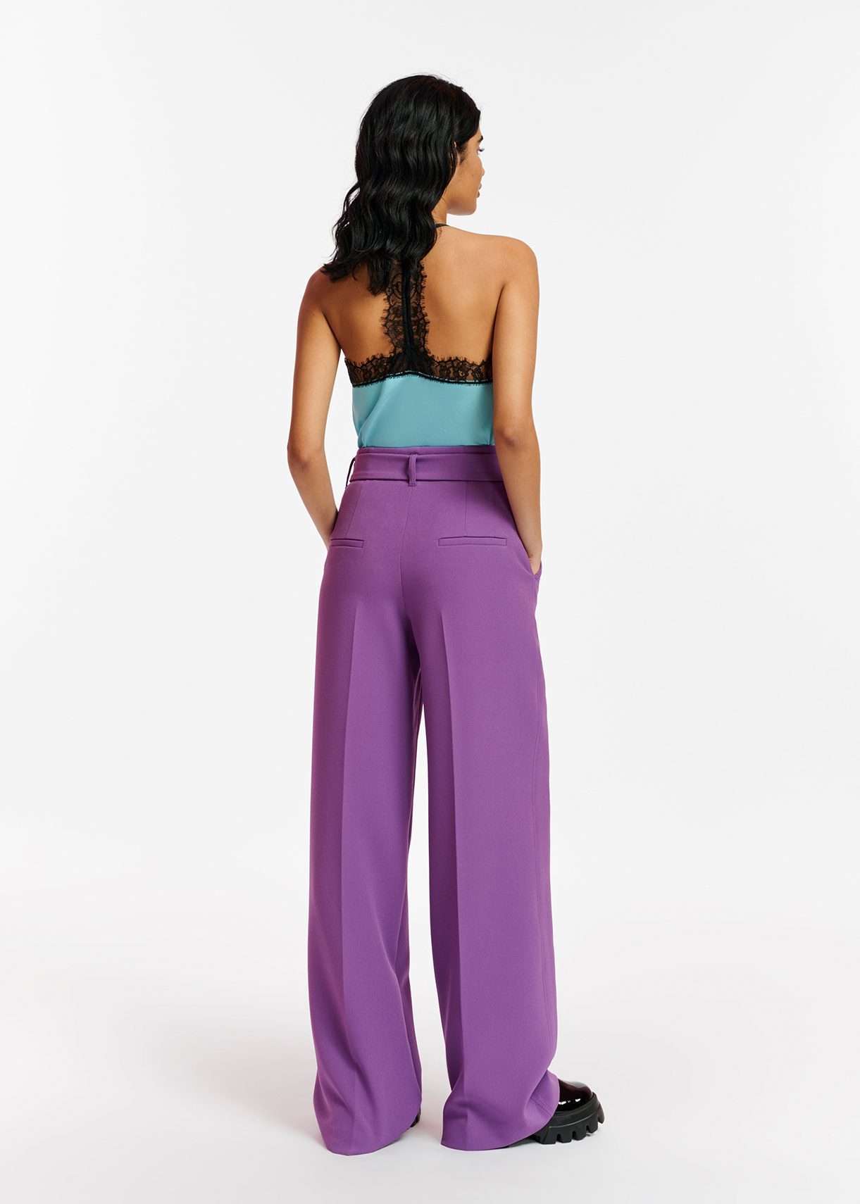 Purple straight-leg belted pants | Essentiel Antwerp Europe