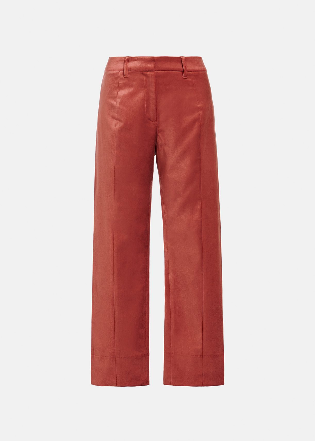 Dark peach tapered-leg velvet pants