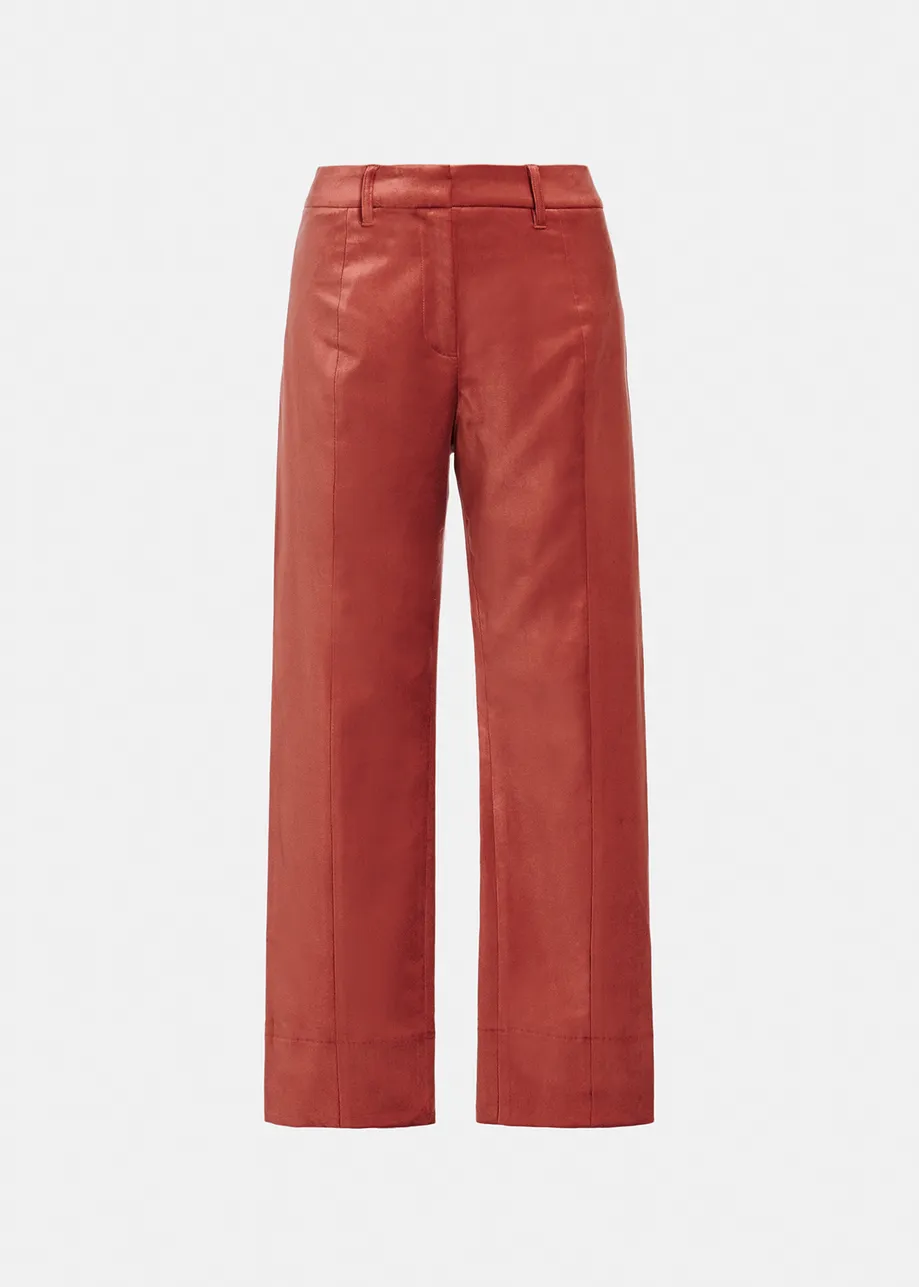 Dark peach tapered-leg velvet pants