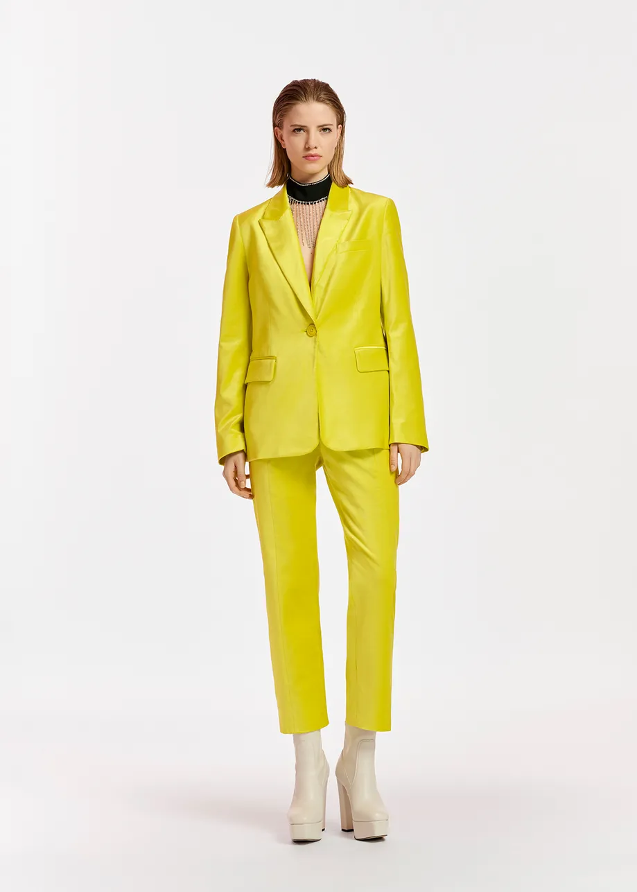 Yellow tapered-leg velvet pants