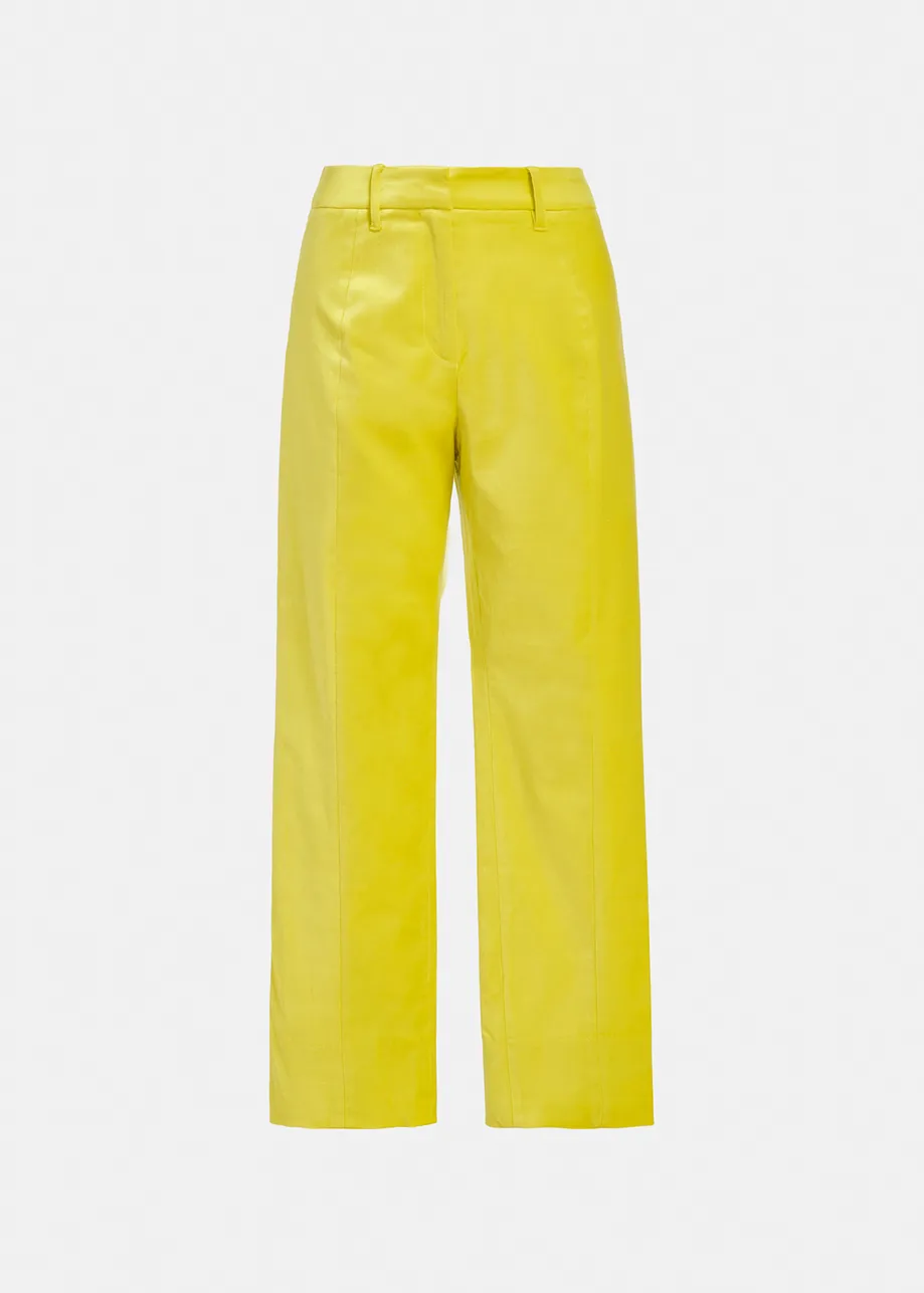 Yellow tapered-leg velvet pants